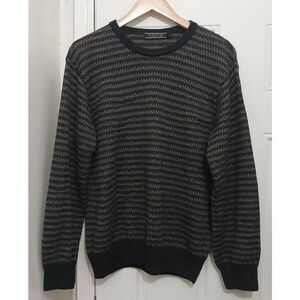 Peruvian connection mens medium 100% baby alpaca brown gray stripe sweater